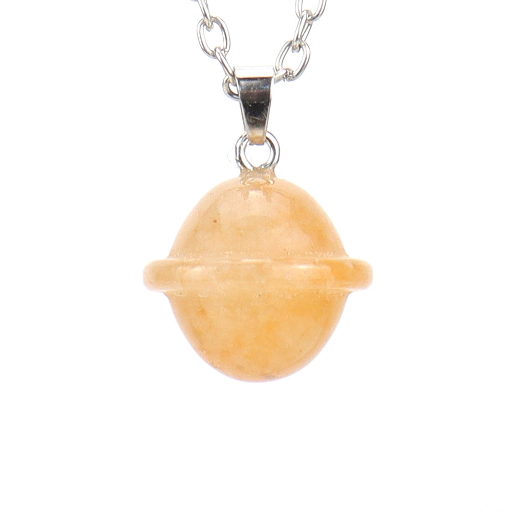 Crystal Saturn Planet Pendant Necklaces GEMROCKY-Jewelry-Yellow Calcite-