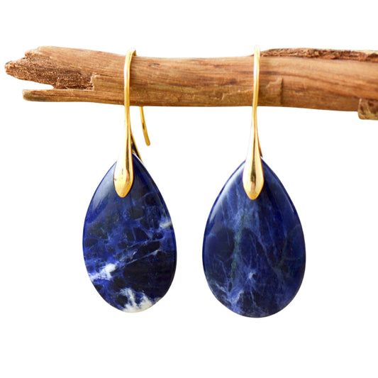 Crystal Sodalite Drop Vintage Eardrop Earrings GEMROCKY-Jewelry-Golden-