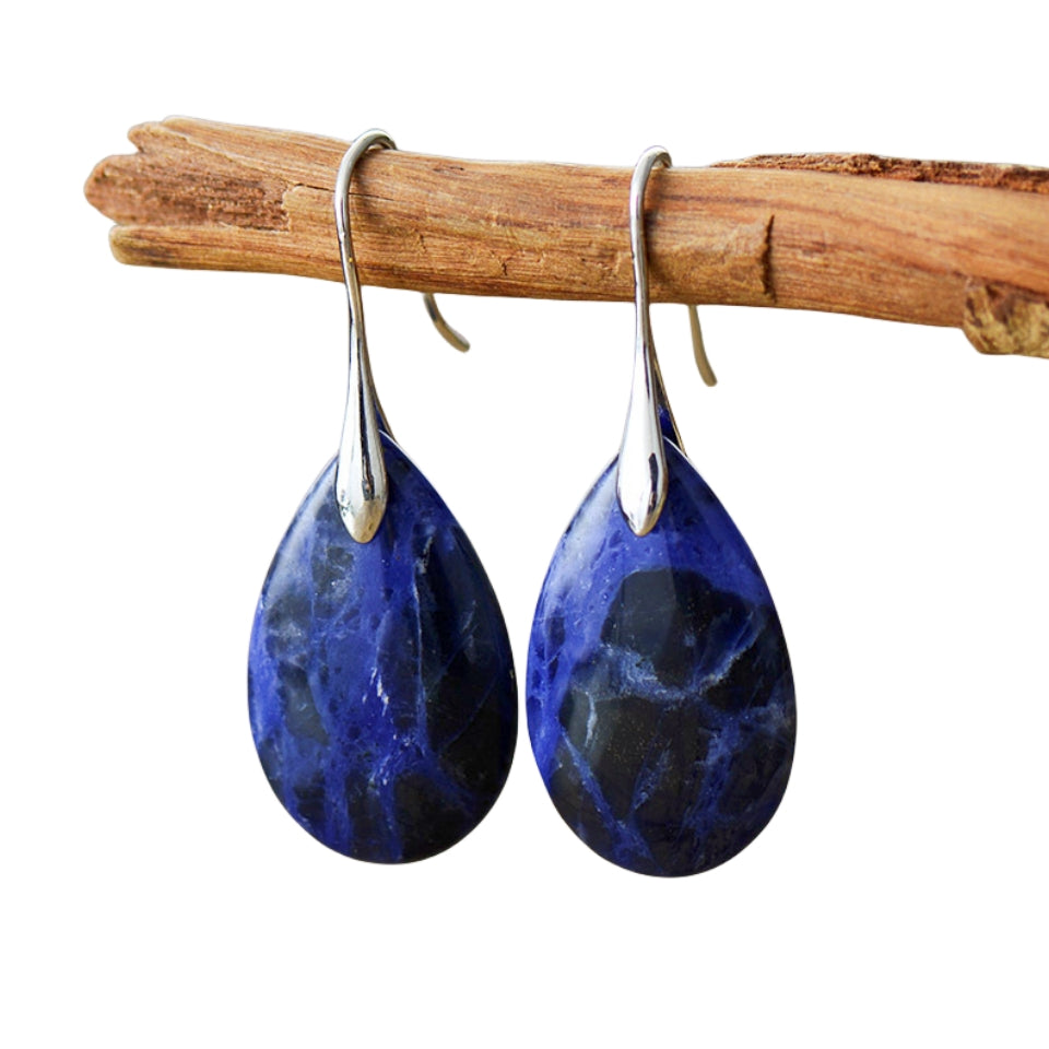 Crystal Sodalite Drop Vintage Eardrop Earrings GEMROCKY-Jewelry-Silver-