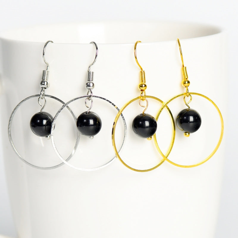 Crystal Solar Sphere Hold Eardrop Earrings GEMROCKY-Jewelry-Black Obsidian-