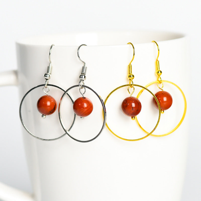 Crystal Solar Sphere Hold Eardrop Earrings GEMROCKY-Jewelry-Red Jasper-