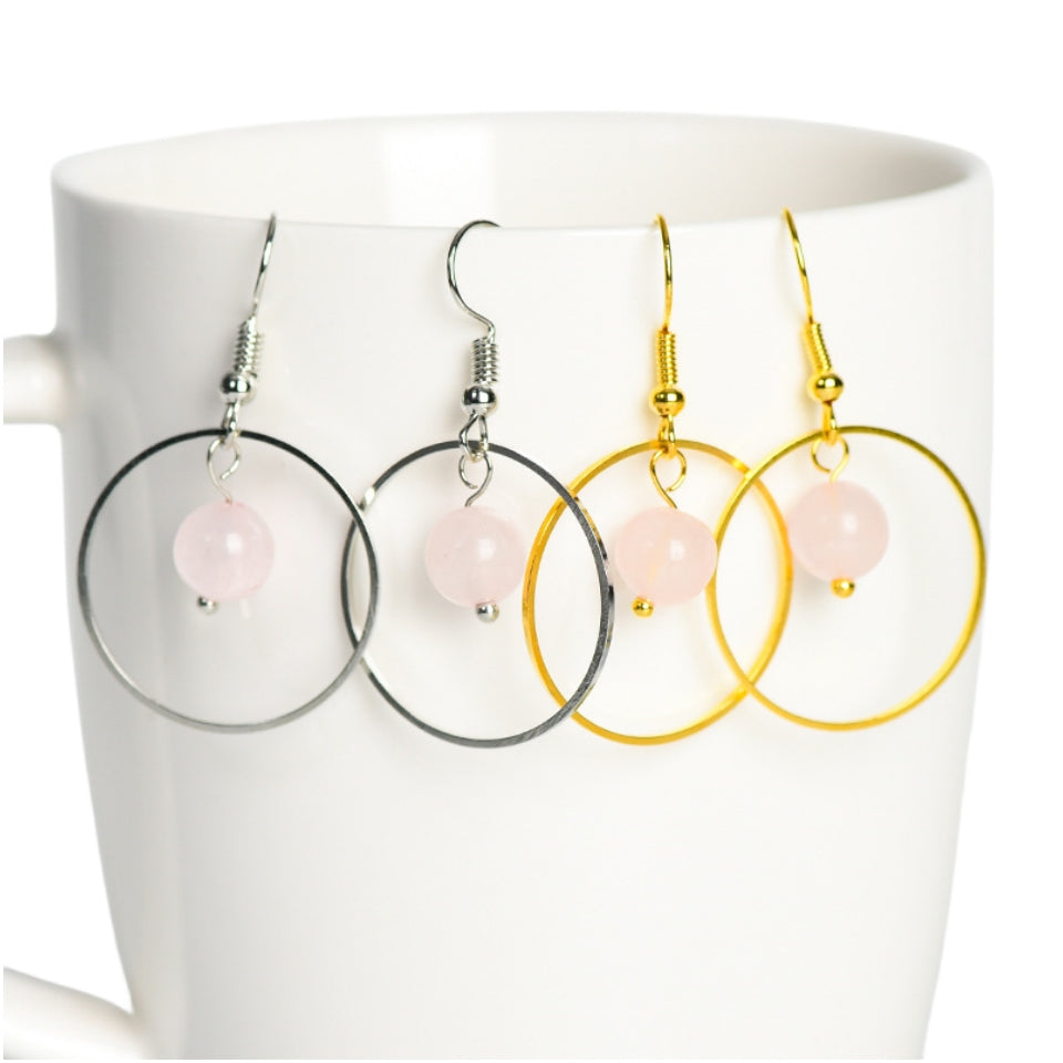 Crystal Solar Sphere Hold Eardrop Earrings GEMROCKY-Jewelry-Rose Quartz-