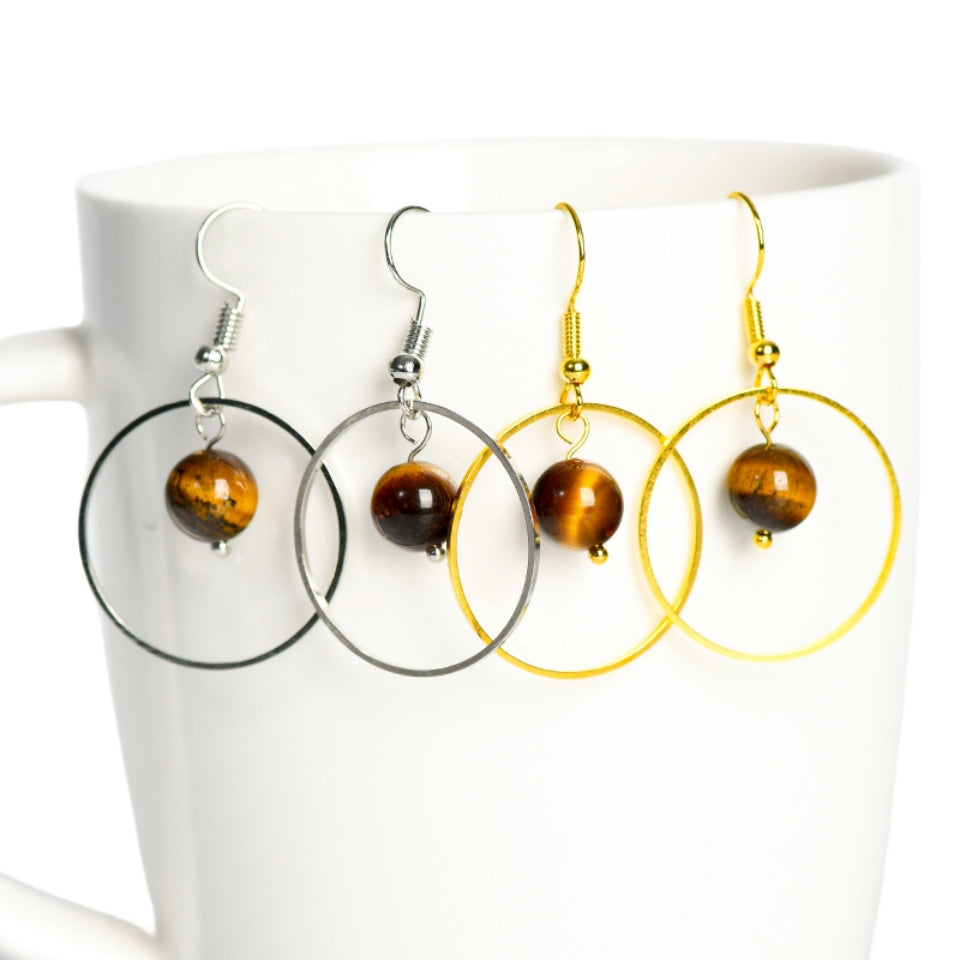 Crystal Solar Sphere Hold Eardrop Earrings GEMROCKY-Jewelry-Tiger Eye Stone-