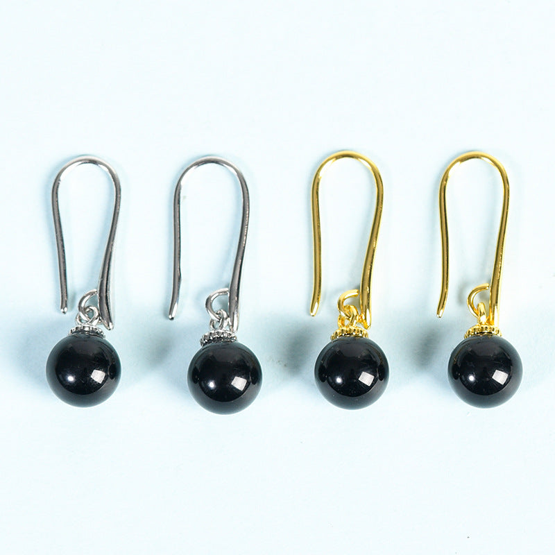 Crystal Sphere Eardrop Earrings GEMROCKY-Jewelry-Black Obsidian-Silver Color-