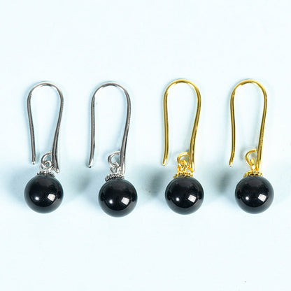 Crystal Sphere Eardrop Earrings GEMROCKY-Jewelry-Black Obsidian-Silver Color-