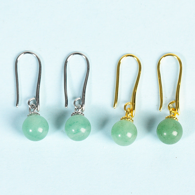 Crystal Sphere Eardrop Earrings GEMROCKY-Jewelry-Green Aventurine-Silver Color-