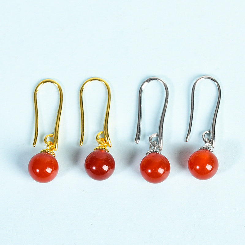 Crystal Sphere Eardrop Earrings GEMROCKY-Jewelry-Red Agate-Silver Color-