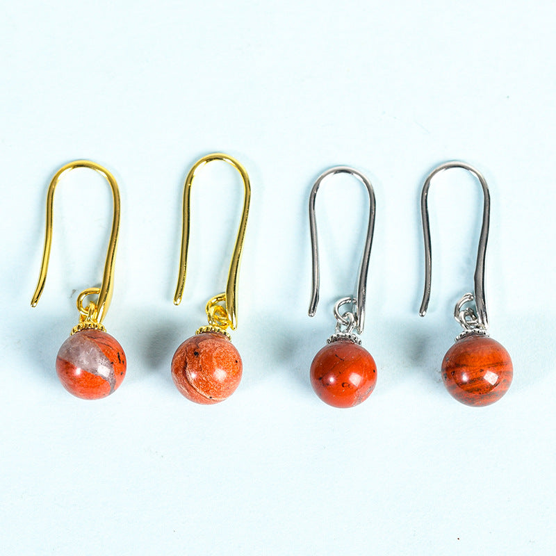 Crystal Sphere Eardrop Earrings GEMROCKY-Jewelry-Red Jasper-Silver Color-