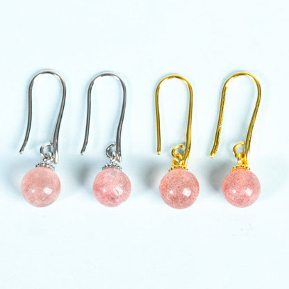 Crystal Sphere Eardrop Earrings GEMROCKY-Jewelry-Strawberry Quartz-Silver Color-