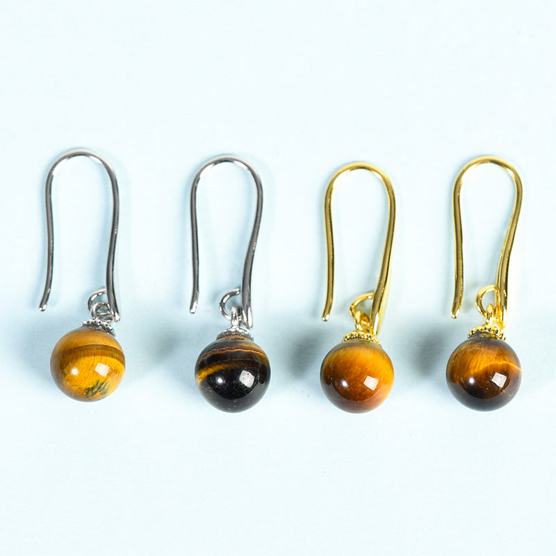 Crystal Sphere Eardrop Earrings GEMROCKY-Jewelry-Tiger Eye Stone-Silver Color-