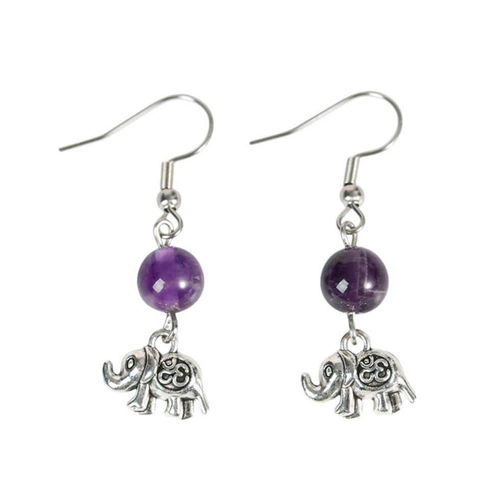 Crystal Sphere Elephant Eardrop Earrings GEMROCKY-Jewelry-Amethyst-