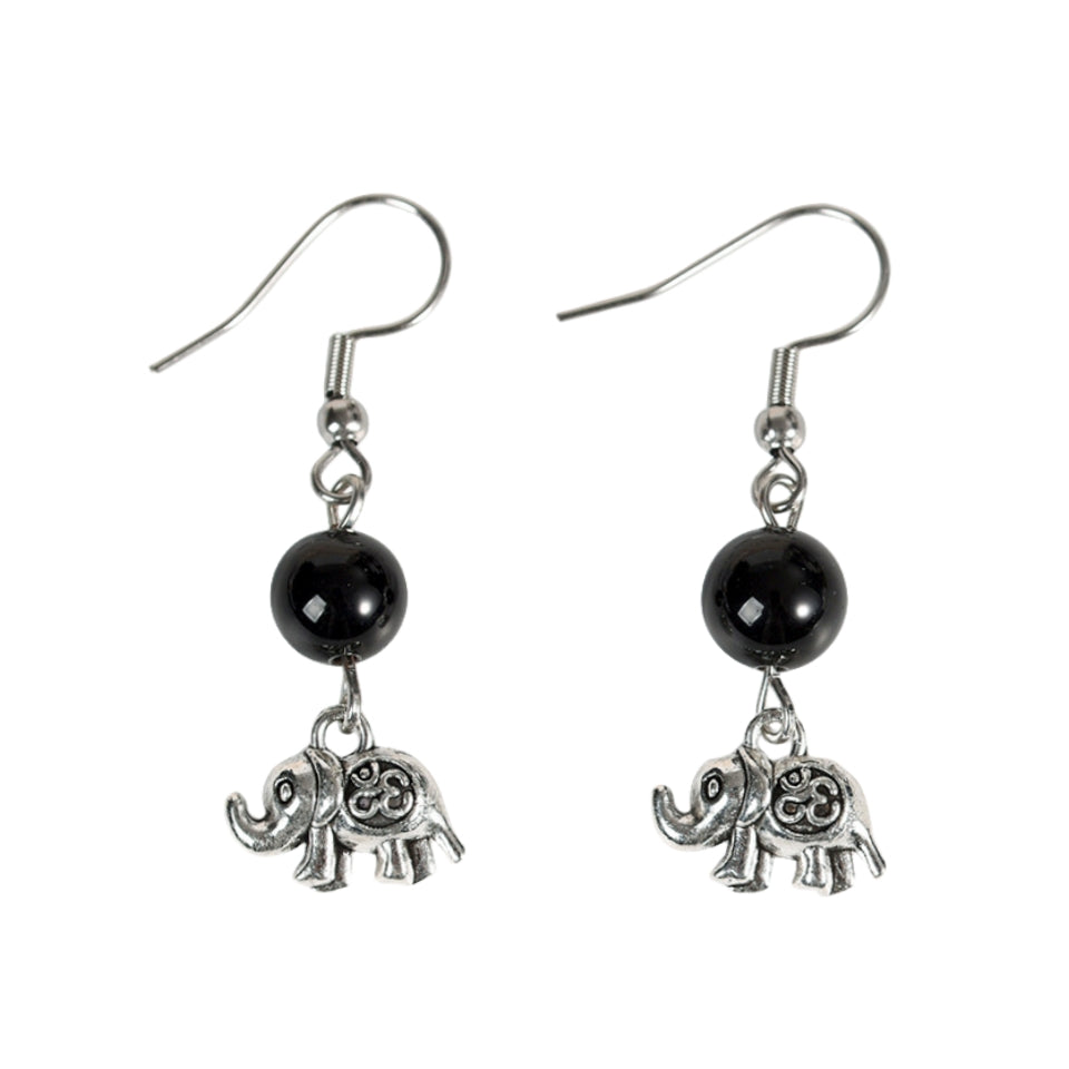 Crystal Sphere Elephant Eardrop Earrings GEMROCKY-Jewelry-Black Obsidian-