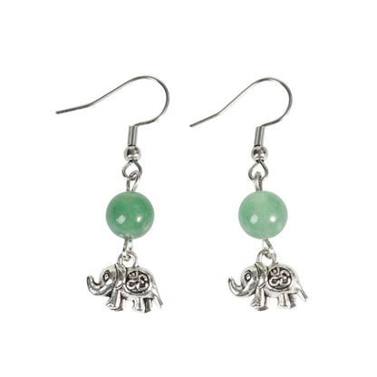 Crystal Sphere Elephant Eardrop Earrings GEMROCKY-Jewelry-Green Aventurine-