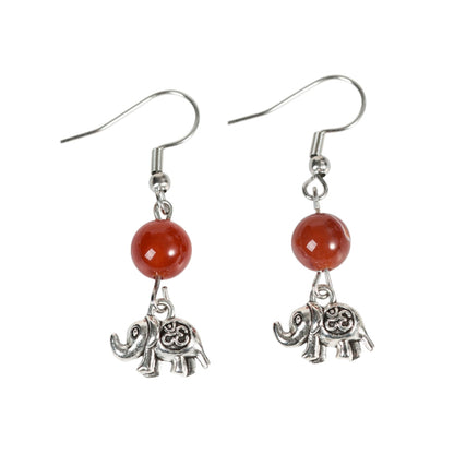 Crystal Sphere Elephant Eardrop Earrings GEMROCKY-Jewelry-Red Agate-