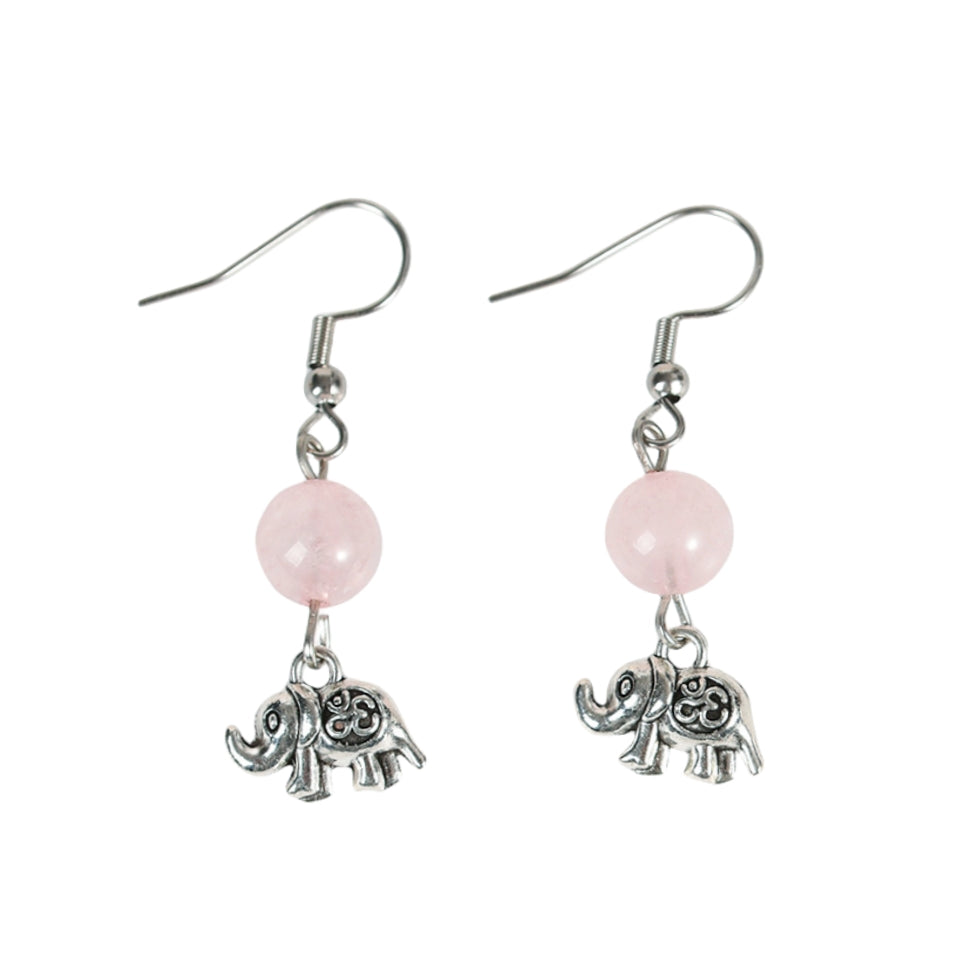 Crystal Sphere Elephant Eardrop Earrings GEMROCKY-Jewelry-Rose Quartz-