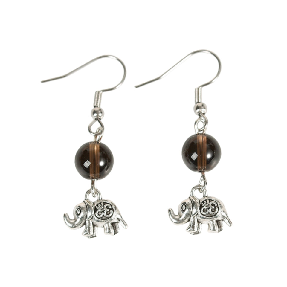 Crystal Sphere Elephant Eardrop Earrings GEMROCKY-Jewelry-Smoky Quartz-