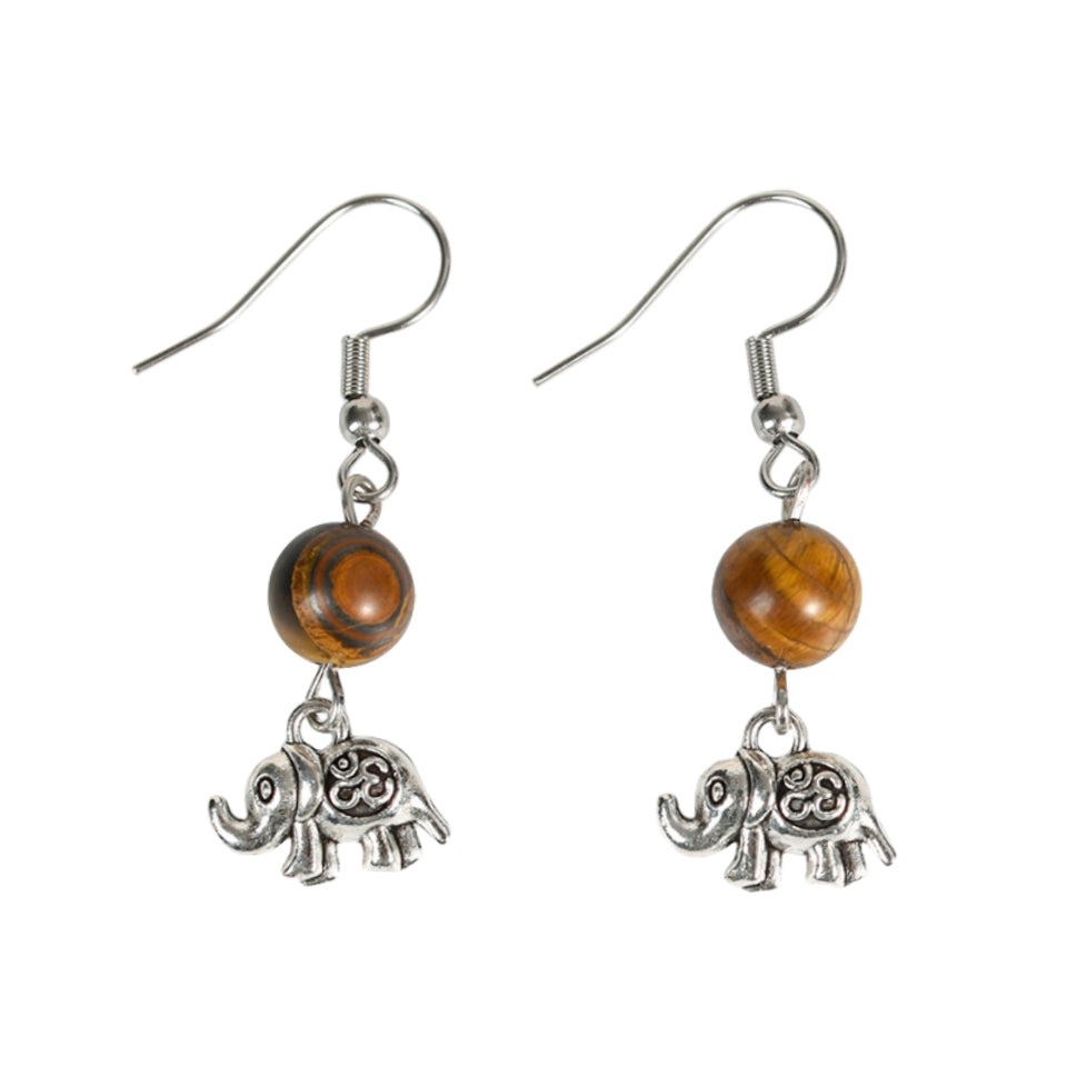 Crystal Sphere Elephant Eardrop Earrings GEMROCKY-Jewelry-Tiger Eye Stone-