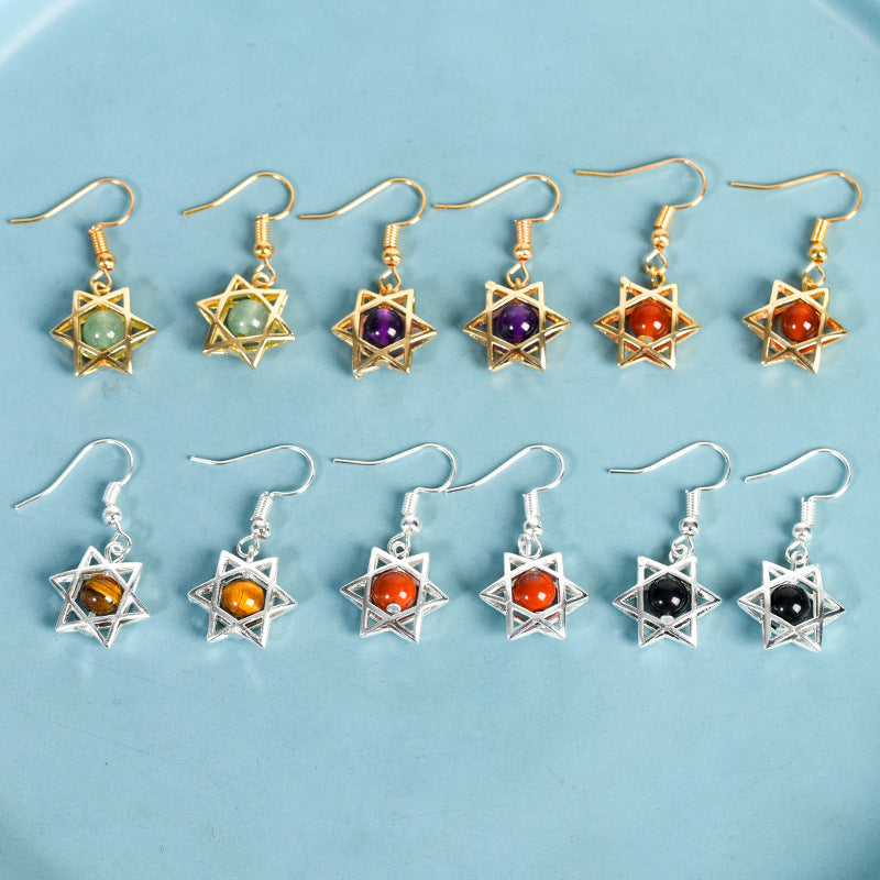 Crystal Sphere Hexagram Star Vintage Eardrop Earrings GEMROCKY-Jewelry-