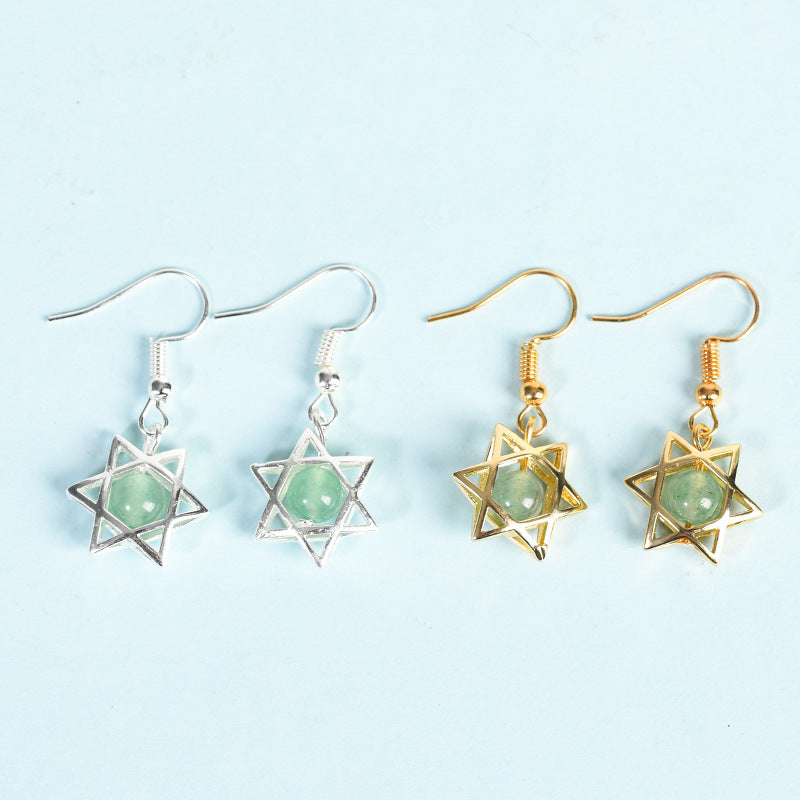 Crystal Sphere Hexagram Star Vintage Eardrop Earrings GEMROCKY-Jewelry-Green Aventurine-