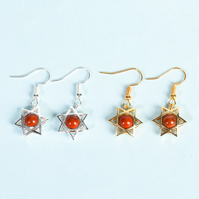 Crystal Sphere Hexagram Star Vintage Eardrop Earrings GEMROCKY-Jewelry-Red Jasper-