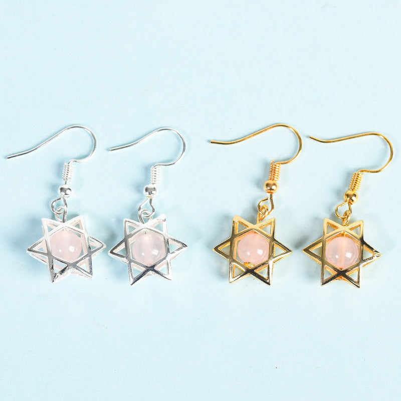 Crystal Sphere Hexagram Star Vintage Eardrop Earrings GEMROCKY-Jewelry-Rose Quartz-