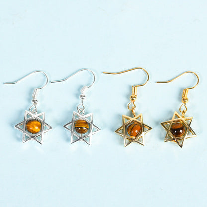 Crystal Sphere Hexagram Star Vintage Eardrop Earrings GEMROCKY-Jewelry-Tiger Eye Stone-