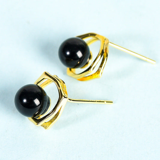 Crystal Sphere Hold Vintage Earrings GEMROCKY-Jewelry-Black Obsidian-