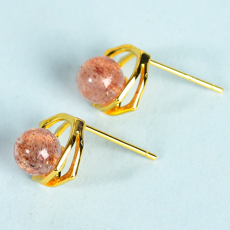 Crystal Sphere Hold Vintage Earrings GEMROCKY-Jewelry-Strawberry Quartz-