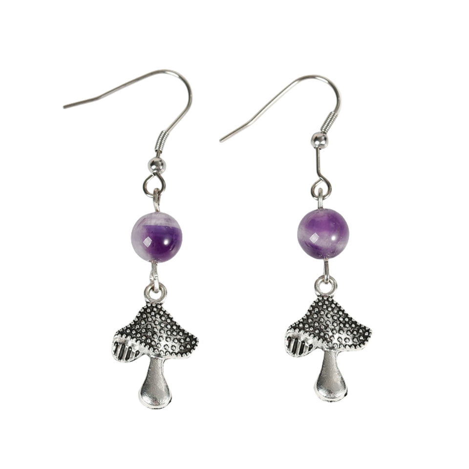 Crystal Sphere Mushroom Eardrop Earrings GEMROCKY-Jewelry-Amethyst-