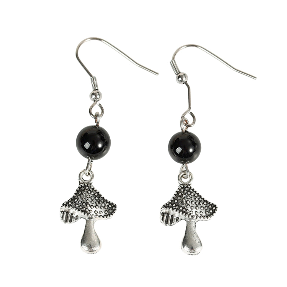 Crystal Sphere Mushroom Eardrop Earrings GEMROCKY-Jewelry-Black Obsidian-