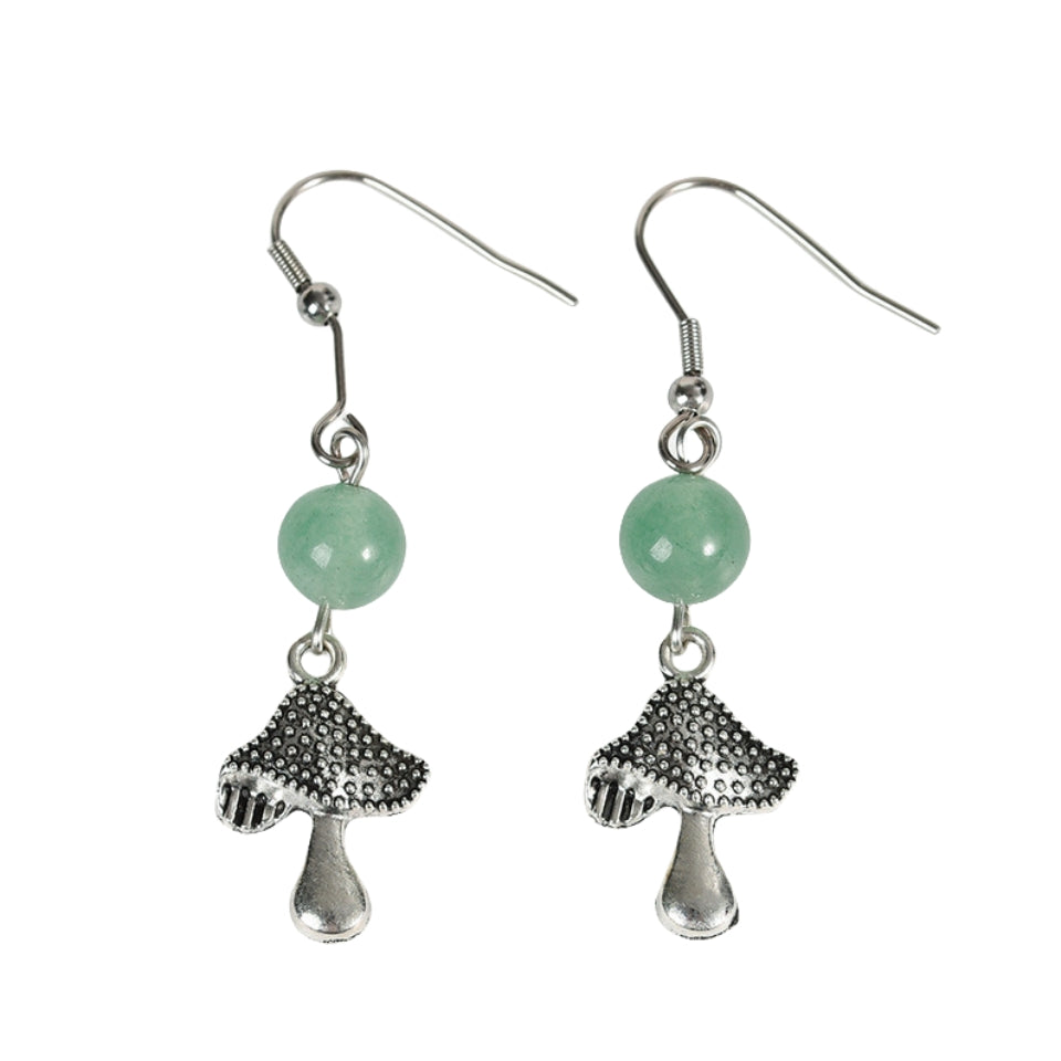 Crystal Sphere Mushroom Eardrop Earrings GEMROCKY-Jewelry-Green Aventurine-