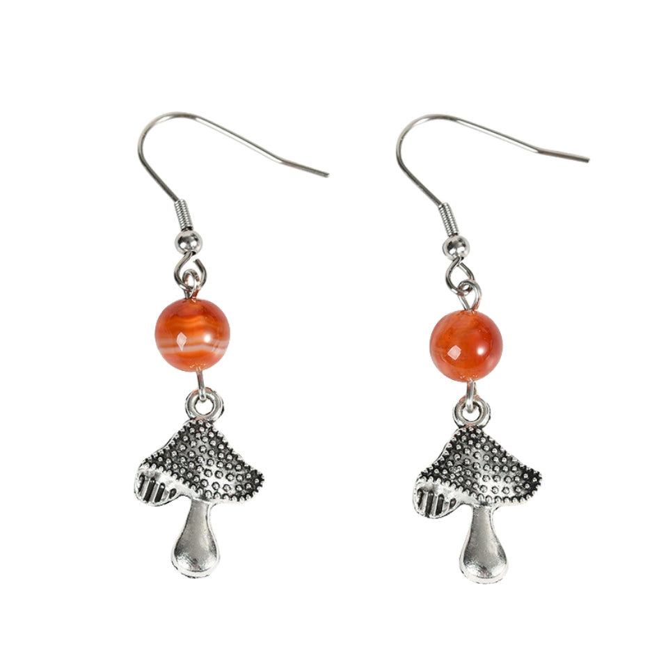 Crystal Sphere Mushroom Eardrop Earrings GEMROCKY-Jewelry-Red Agate-