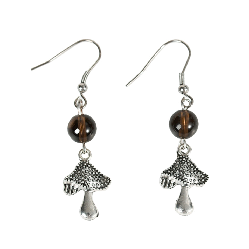 Crystal Sphere Mushroom Eardrop Earrings GEMROCKY-Jewelry-Smoky Quartz-