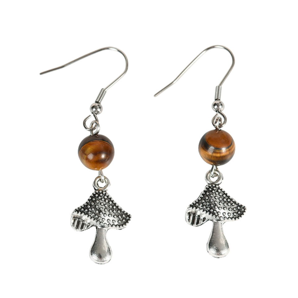 Crystal Sphere Mushroom Eardrop Earrings GEMROCKY-Jewelry-Tiger Eye Stone-