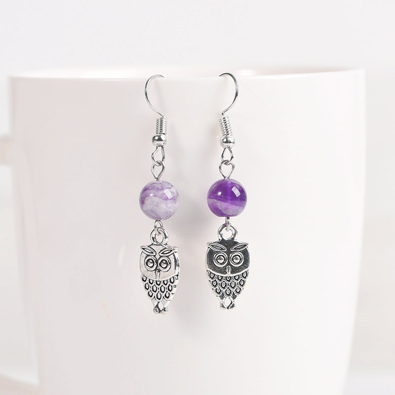 Crystal Sphere Owl Eardrop Earrings GEMROCKY-Jewelry-Amethyst-