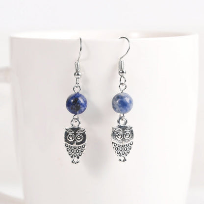 Crystal Sphere Owl Eardrop Earrings GEMROCKY-Jewelry-Blue Spot Stone-