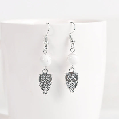 Crystal Sphere Owl Eardrop Earrings GEMROCKY-Jewelry-Howlite-