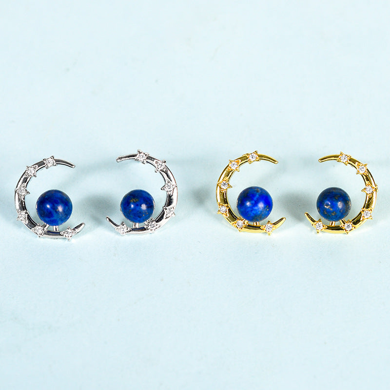 Crystal Sphere Semicircle Eardrop Earrings GEMROCKY-Jewelry-Lapis Lazuli-Silver Color-