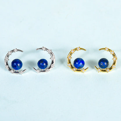 Crystal Sphere Semicircle Eardrop Earrings GEMROCKY-Jewelry-Lapis Lazuli-Silver Color-