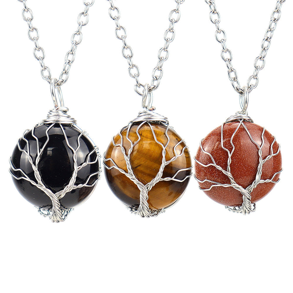 Crystal Sphere Silver Life Tree Net Pendant Necklaces GEMROCKY-Jewelry-