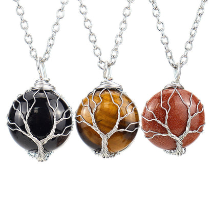 Crystal Sphere Silver Life Tree Net Pendant Necklaces GEMROCKY-Jewelry-