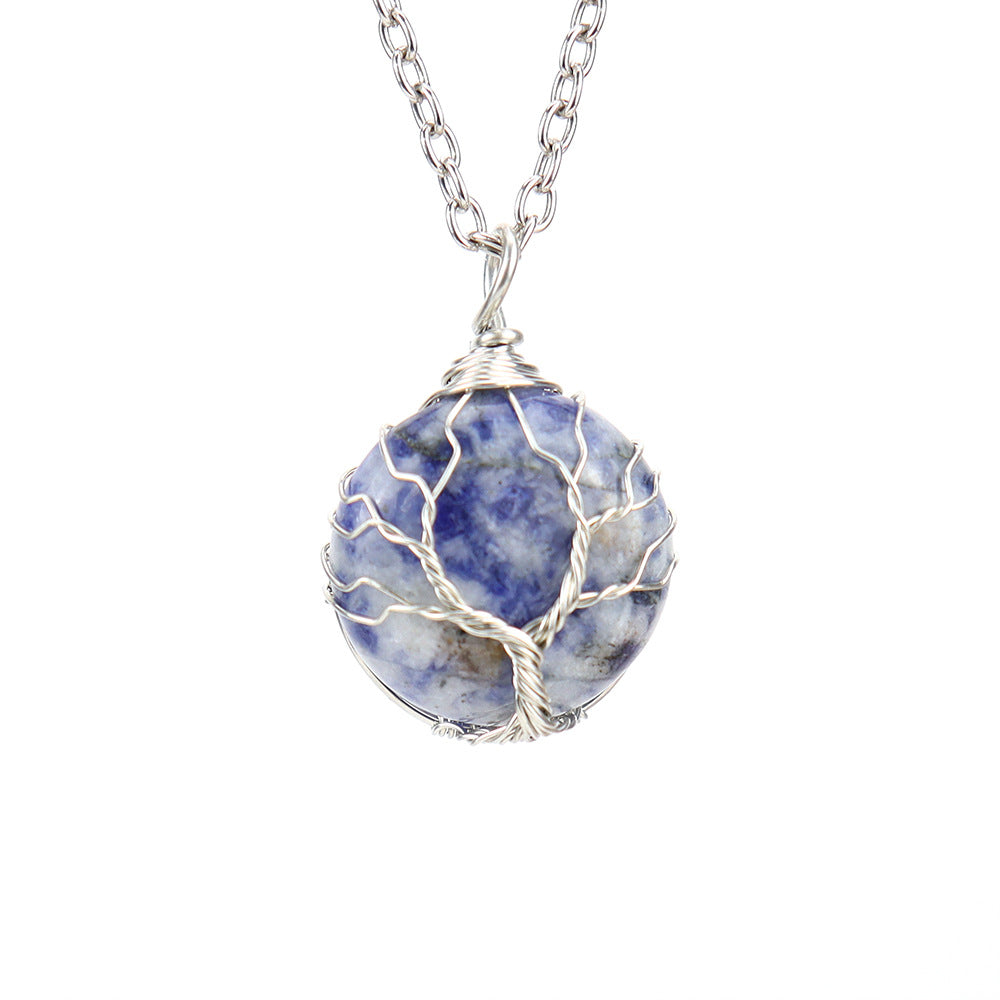 Crystal Sphere Silver Life Tree Net Pendant Necklaces GEMROCKY-Jewelry-Blue Spot Stone-