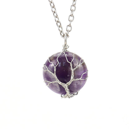 Crystal Sphere Silver Life Tree Net Pendant Necklaces GEMROCKY-Jewelry-Dream Amethyst-