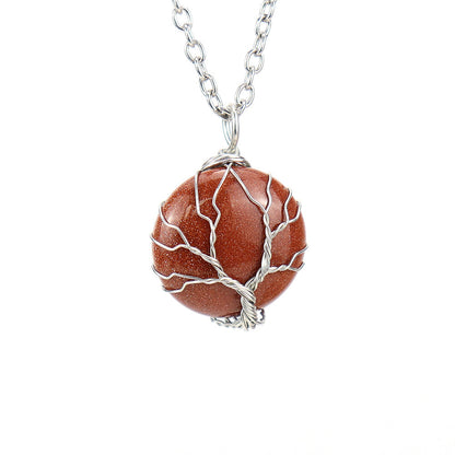 Crystal Sphere Silver Life Tree Net Pendant Necklaces GEMROCKY-Jewelry-Gold Sandstone-