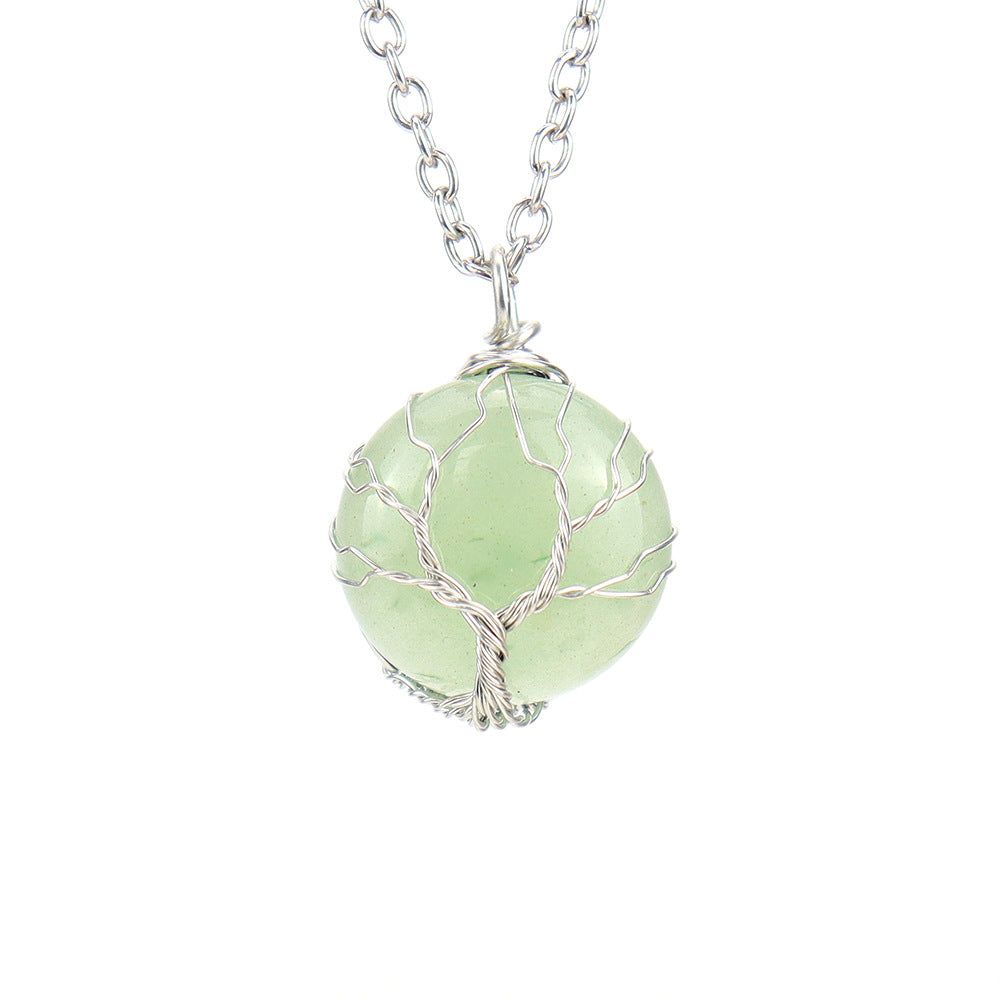 Crystal Sphere Silver Life Tree Net Pendant Necklaces GEMROCKY-Jewelry-Green Aventurine-