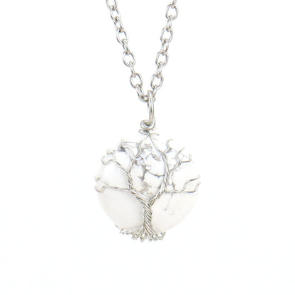 Crystal Sphere Silver Life Tree Net Pendant Necklaces GEMROCKY-Jewelry-Howlite-