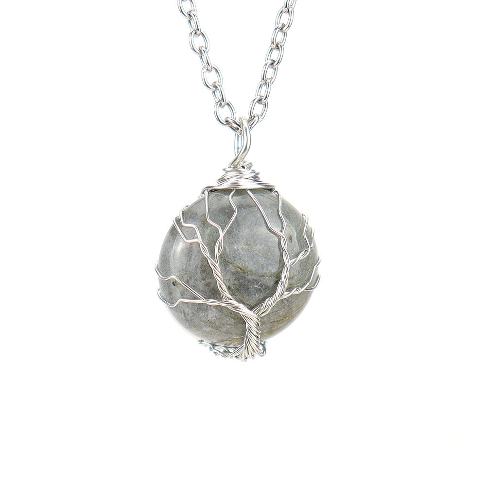 Crystal Sphere Silver Life Tree Net Pendant Necklaces GEMROCKY-Jewelry-Labradorite-