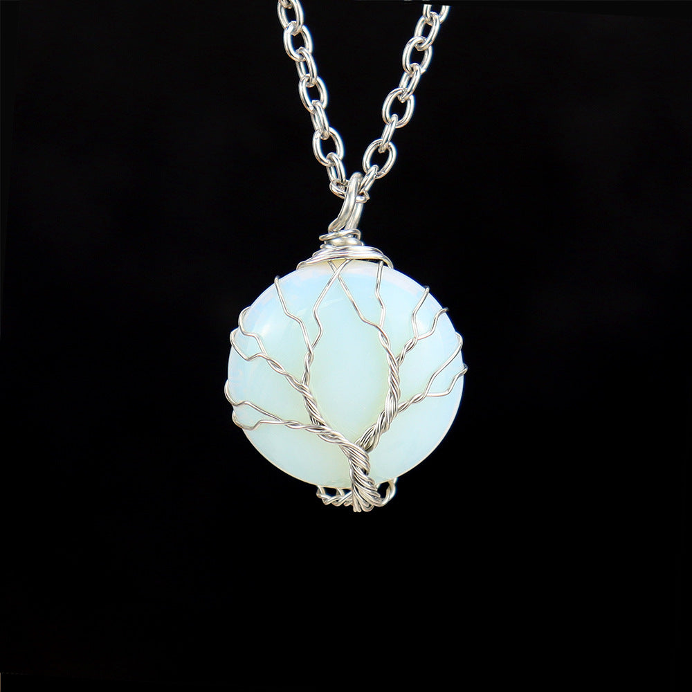 Crystal Sphere Silver Life Tree Net Pendant Necklaces GEMROCKY-Jewelry-Opalite-