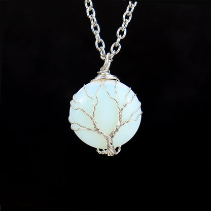 Crystal Sphere Silver Life Tree Net Pendant Necklaces GEMROCKY-Jewelry-Opalite-