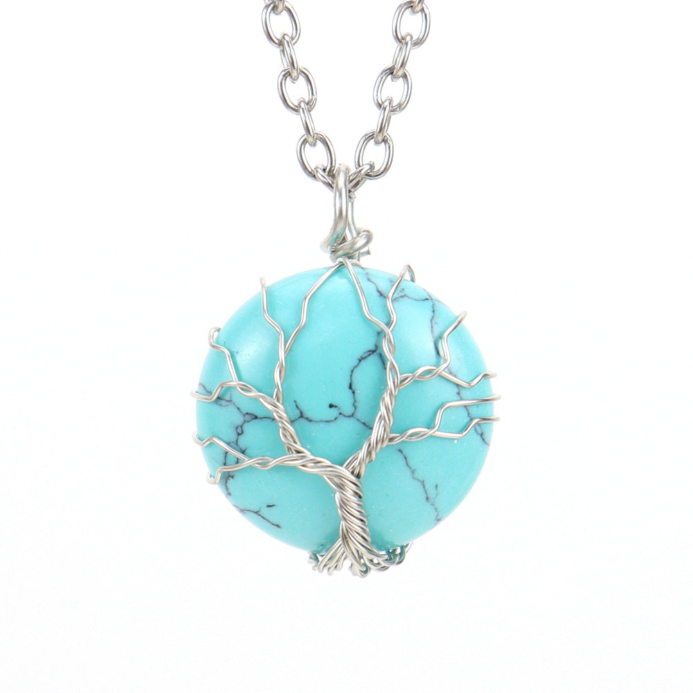 Crystal Sphere Silver Life Tree Net Pendant Necklaces GEMROCKY-Jewelry-Turquoise-